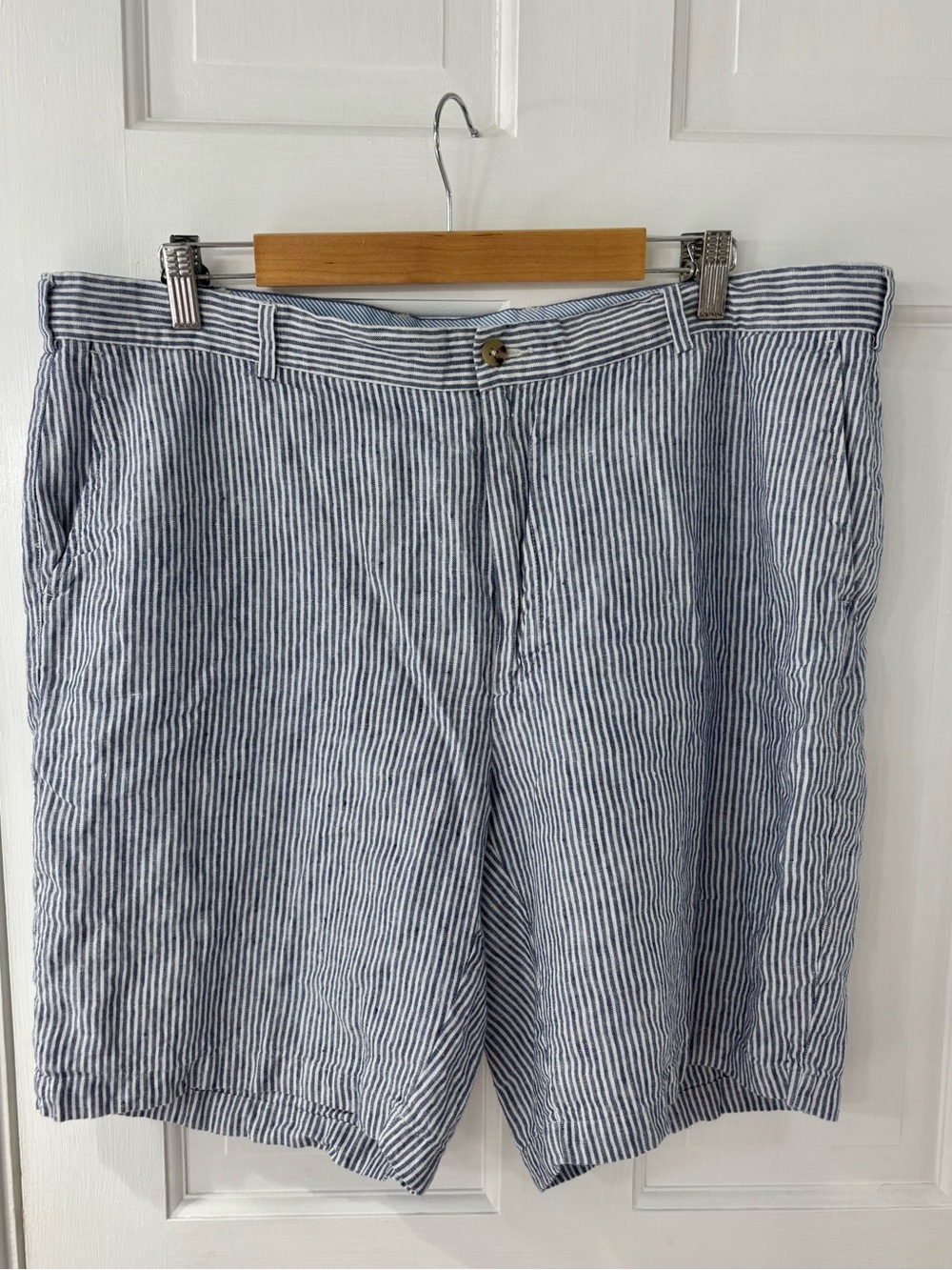 PETER MILLAR Chino Shorts Men's Size 40 Blue Hickory Stripe Flat Front
